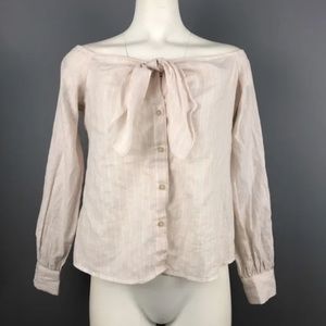 Free People Hello There Beautiful Off Shoulder Neck Tie Shirt NEW